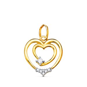 COLGANTE ORO BICOLOR 18K CORAZÓN CON CIRCONITAS