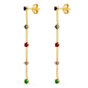 PENDIENTES LARGOS CON CADENA ORO 18K