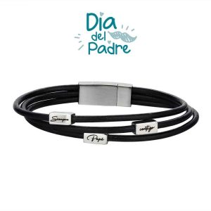 PULSERA ACERO Y CUERO TRIPLE