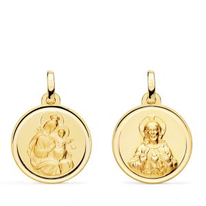 ESCAPULARIO VIRGEN DEL CARMEN Y CORAZON DE JESUS ORO 18K