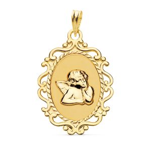MEDALLA ANGEL CERCO CALADO ORO 18K