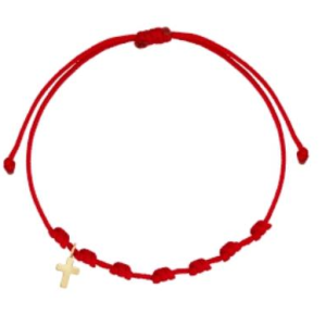 PULSERA CRUZ NYLON ROJO ORO 18K